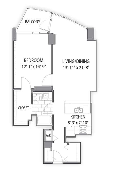 One Bedroom_hub 05 Floor plan at Hubbard Place, Illinois, 60654