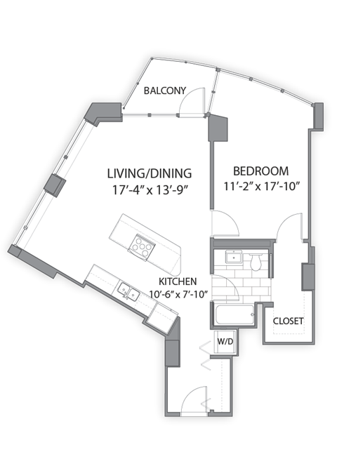 One Bedroom_hub 09 Floor plan at Hubbard Place, Chicago, IL, 60654