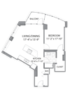 Floor plan 1 bedroom apartments in Chicago. Luxury floor plan at Hubbard Place, Chicago