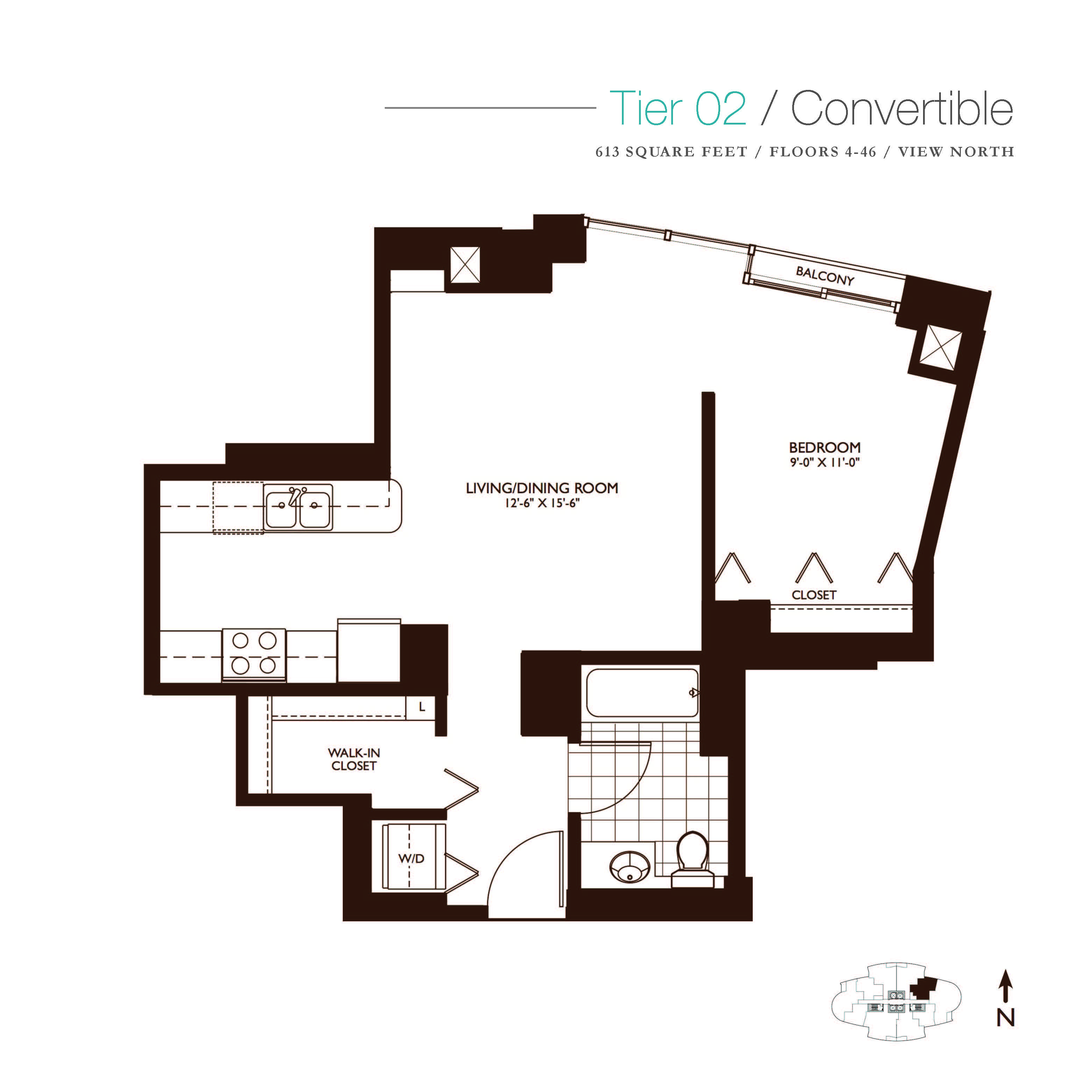 Convertible Floor Plan at Kingsbury Plaza, Chicago, 60654