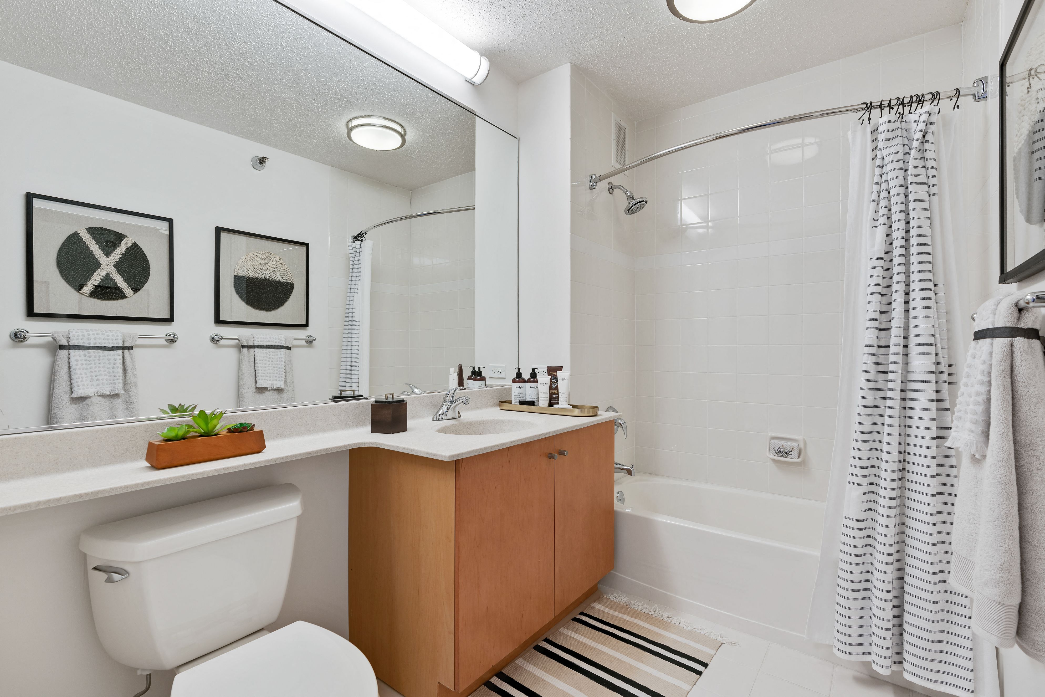 Black and white bathroom at Kingsbury Plaza, Chicago, IL