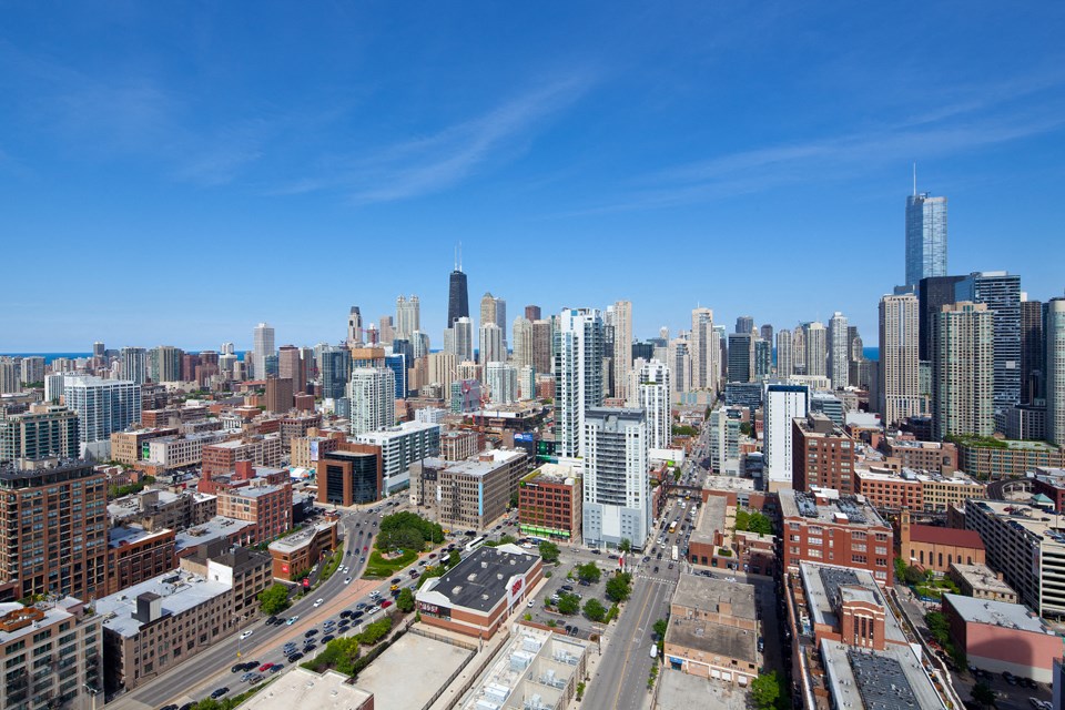 East view from Kingsbury Plaza during the daytime at Kingsbury Plaza, Chicago