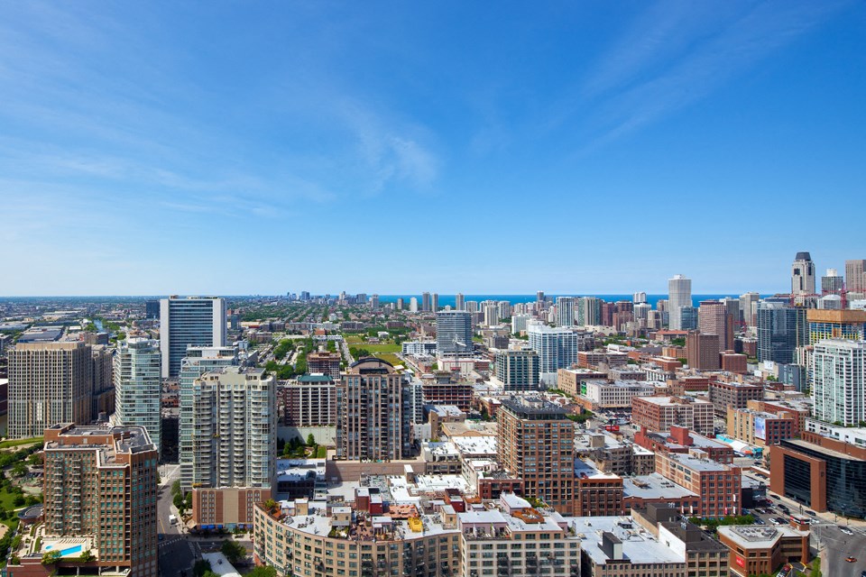 City views from Kingsbury Plaza during the day at Kingsbury Plaza, Illinois, 60654