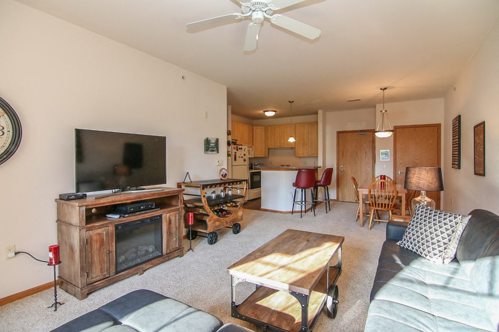 a living room with a couch and a tv