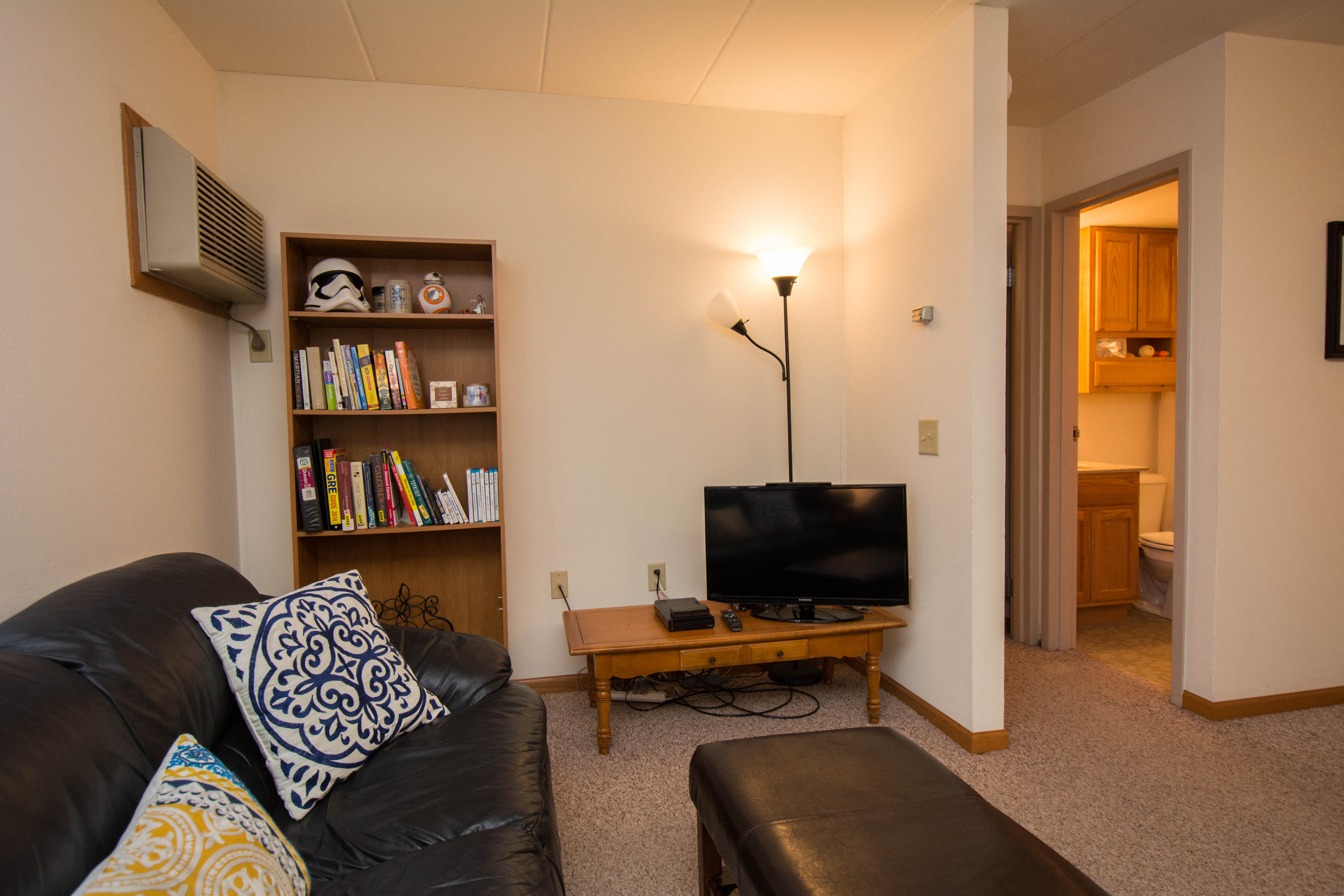 a living room with a couch and a tv