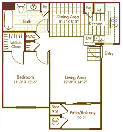 1x1 Floor Plan 1