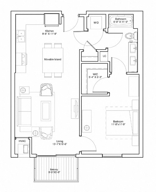 Vintage on Selby Apartments 1 Bedroom Apartment Floor Plan