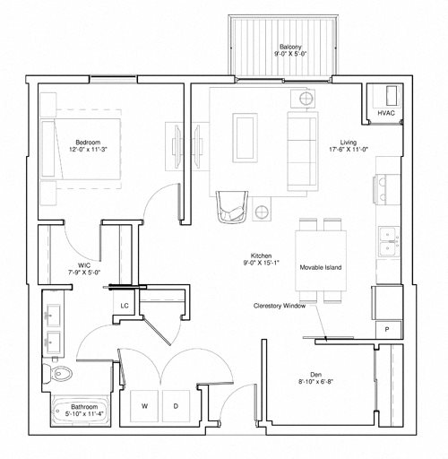 Vintage on Selby Apartments 1 Bedroom & Den Apartment Layout