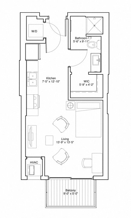 Vintage on Selby Apartments Studio Apartment Floor Plan