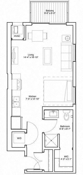 Vintage on Selby Apartments Studio Apartment Floor Plan