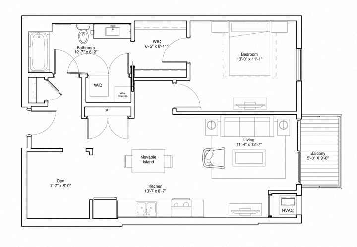 Vintage on Selby Apartments 1 Bedroom & Den Apartment Layout