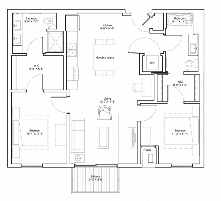 2 Bedroom Apartment Floor Plan Vintage on Selby Apartments