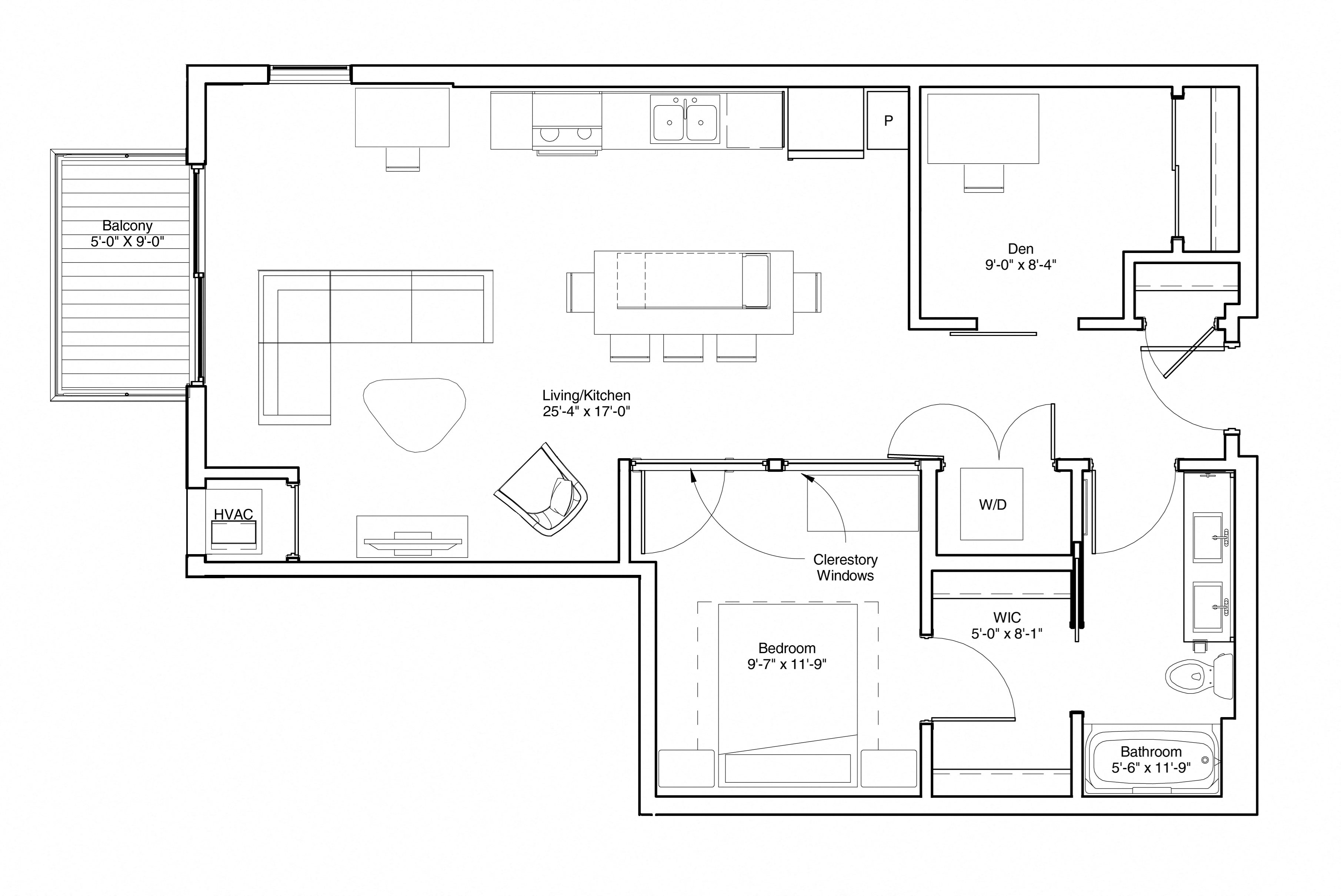 Vintage on Selby Apartments 1 Bedroom & Den Apartment Floor Plan