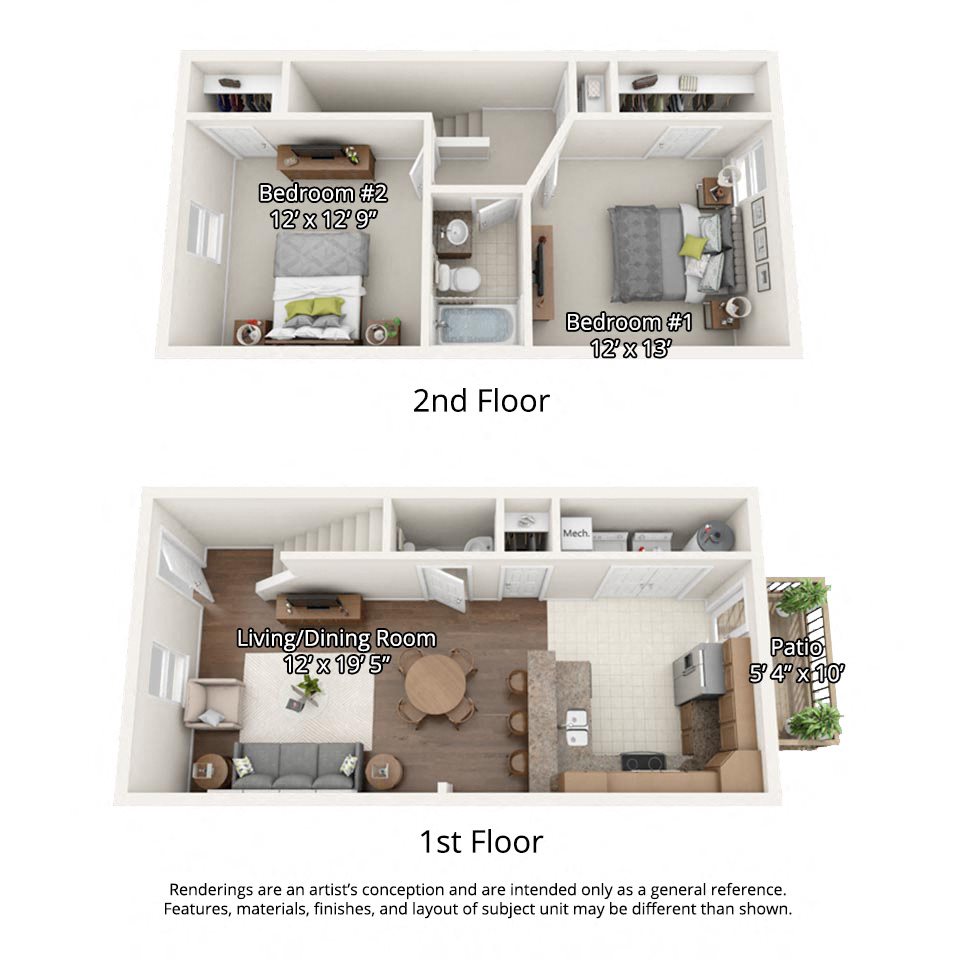 3 dimensional floorplan view of 2 bedroom apartment 2 bedroom floorplan without garage