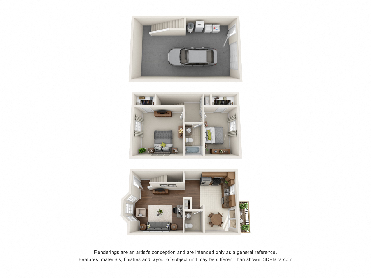 2 bedroom floorplan with garage