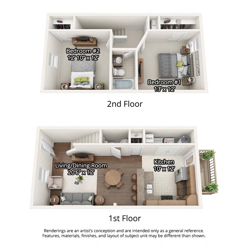 3 dimensional floorplan view of 2 bedroom apartment 2 bedroom floorplan without garage