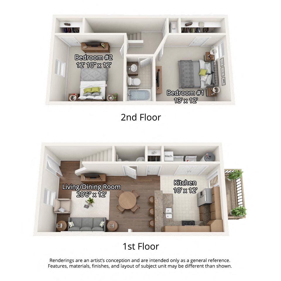 3 dimensional floorplan view of 2 bedroom apartment 2 bedroom floorplan without garage