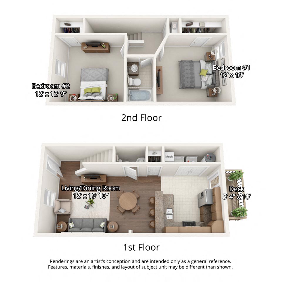 3 dimensional floorplan view of 2 bedroom apartment 2 bedroom floorplan without garage