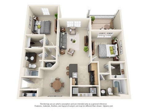 Overlook at Gwinnett Stadium, Lawrenceville Georgia, 2x2 Ruth 3D floorplan,