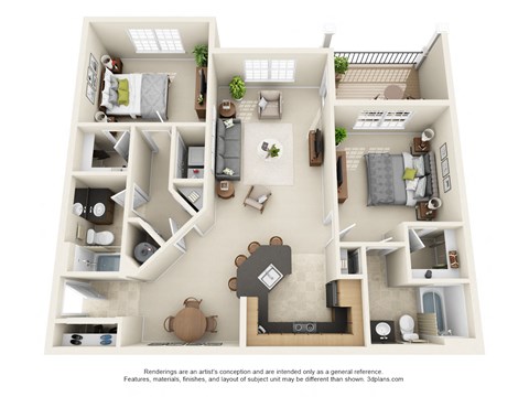 Overlook at Gwinnett Stadium, Lawrenceville Georgia, 2x2 Sutter 3D floorplan