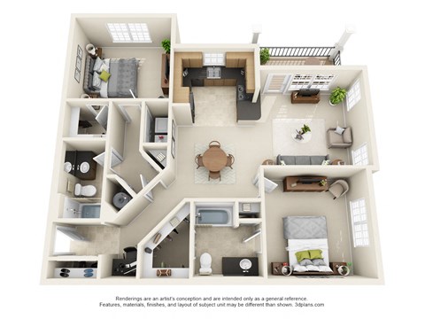 Overlook at Gwinnett Stadium, Lawrenceville Georgia, 2x2 Perry 3D floorplan
