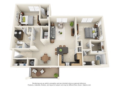Overlook at Gwinnett Stadium, Lawrenceville Georgia, 2x2 Kelly 3D floorplan