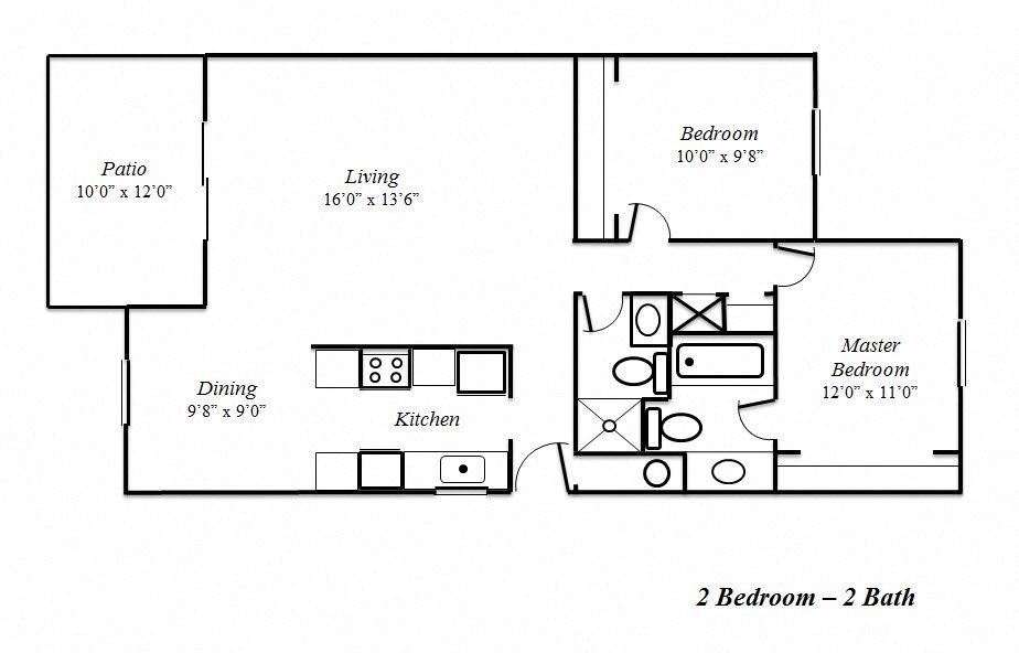 Two Bedroom-Two Bath Floorplan Two Bedroom-Two Bath Floorplan at Sedona Apartments, CA