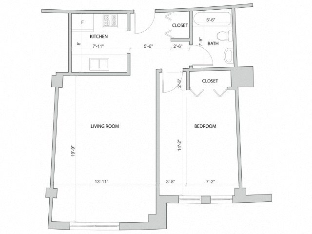 Midrise 1 bedroom Floor Plan 1