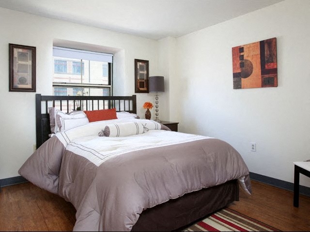 Model apartment bedroom.