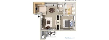 PLAN A 1 bed 1 bath floor plan at Milan Apartment Townhomes, Las Vegas, NV, 89183