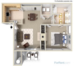 PLAN A 1 bed 1 bath floor plan at Milan Apartment Townhomes, Las Vegas, NV, 89183