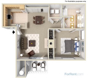 Floorplan Photos Gallery PLAN A 1 bed 1 bath floor plan at Milan Apartment Townhomes, Las Vegas, NV, 89183