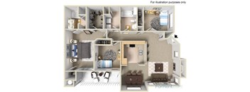PLAN D 3 bedroom 2 bathroom Floor plan at Milan Apartment Townhomes, Las Vegas, NV
