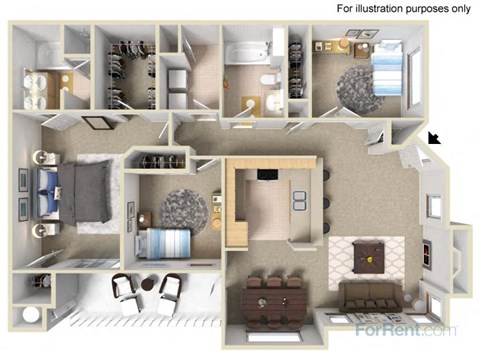 PLAN D 3 bedroom 2 bathroom Floor plan at Milan Apartment Townhomes, Las Vegas, NV