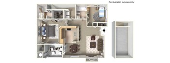 PLAN C + 1 Car Garage 2 bedroom 2 bathroom Floor plan at Milan Apartment Townhomes, Las Vegas, 89183