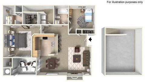 PLAN C + 2 Car Garage 2 bedroom 2 bathroom Floor plan at Milan Apartment Townhomes, Las Vegas, Nevada