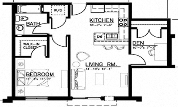 1 Bedroom 1 Bath +Den