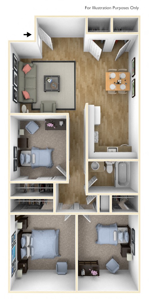 a floor plan of a 1 bedroom apartment