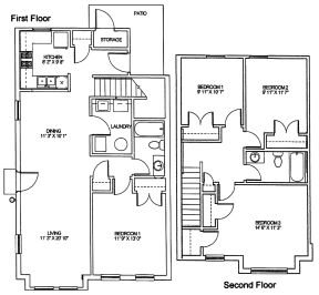 Three Bedroom Townhome Floor Plan 4