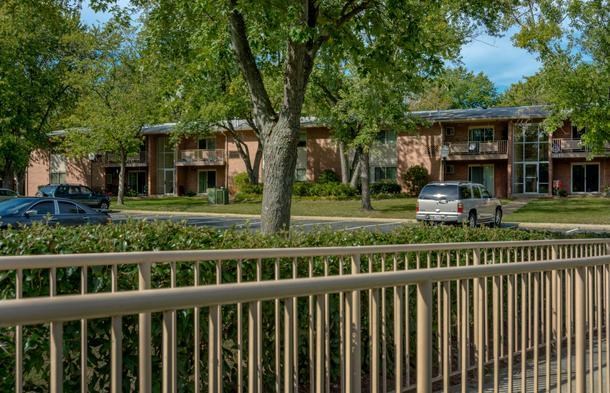 a view of an apartment building from a balcony