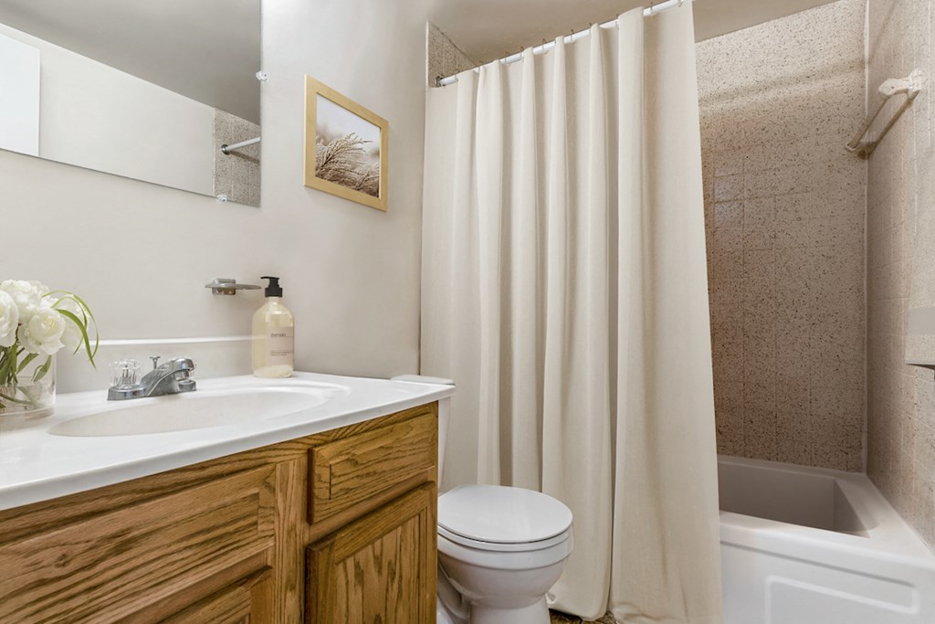 a bathroom with a shower and a sink and a toilet