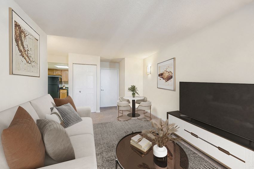 our apartments offer a living room with a couch and a tv