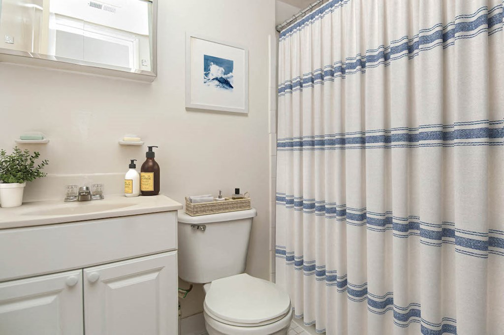a bathroom with a shower and a sink and a toilet