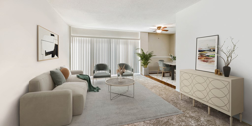 a living room with a couch and a table