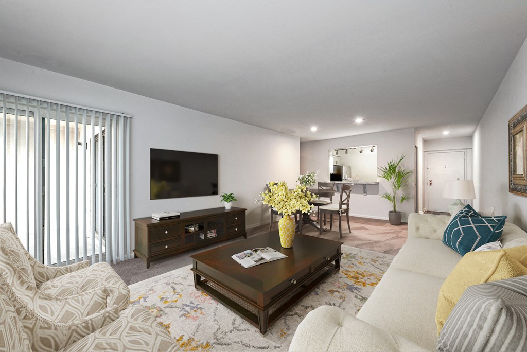 a living room with a couch and a coffee table