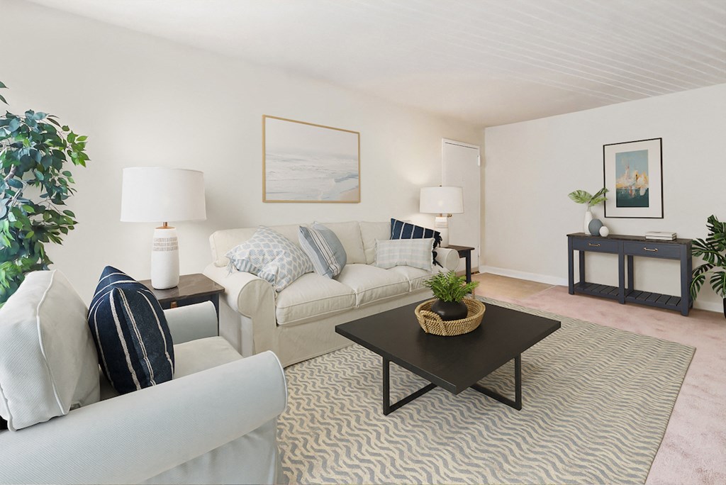 a living room with a couch and a coffee table