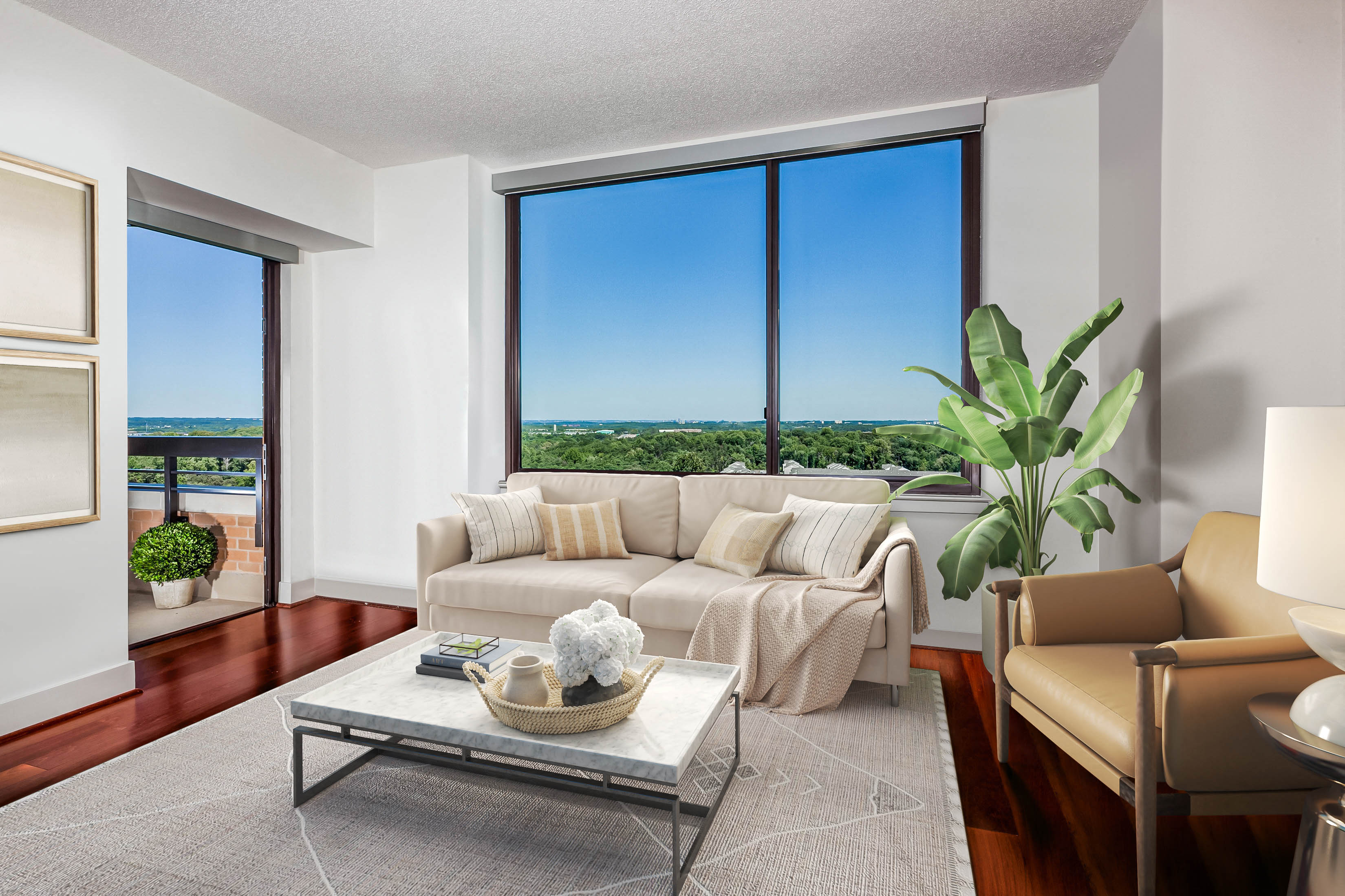 a living room with a couch and a coffee table