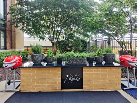 a bar with plants in front of a building