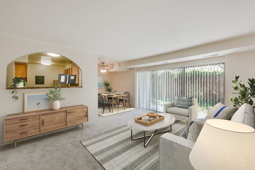 a living room with a couch and a table