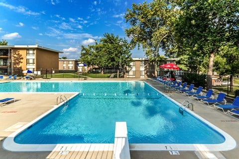 our apartments have a resort style pool with lounge chairs